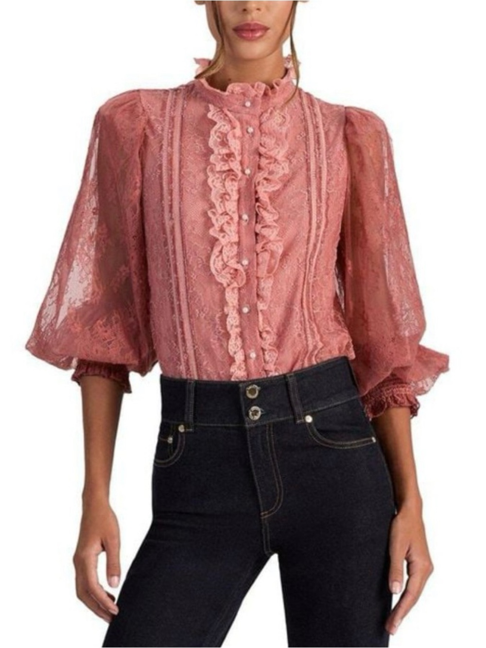 Alice + Olivia Eugenia Top | Bohem Rose Lace Mock Neck | NWOT | Retail $495